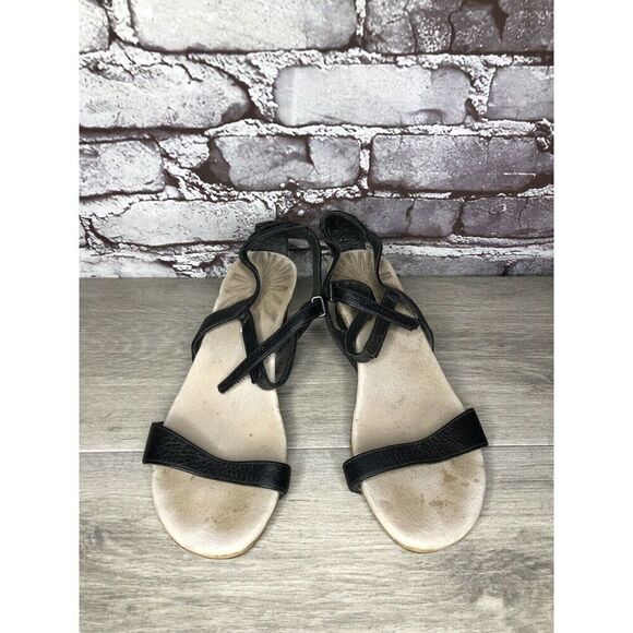 Patagonia Black Leather Ankle Strap Cork Wedge Sandals Women’s Sz 6.5M US/37EU - Picture 11 of 16